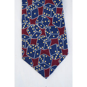 Polo Ralph Lauren Men Silk Geometric Dice Made by Hand Tie Red Blue Vtg 56 X 4
